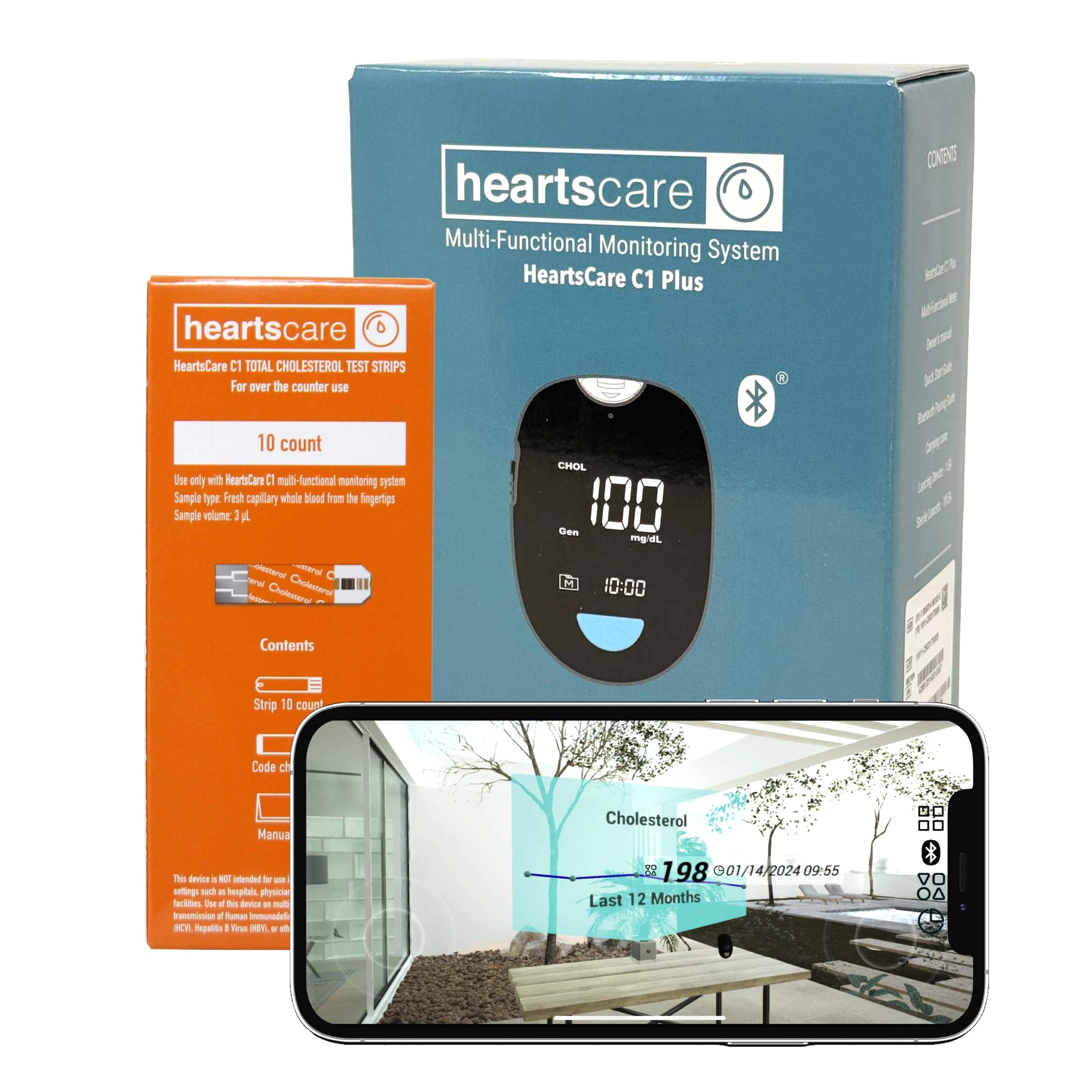 HeartsCare C1 Plus Total Cholesterol Meter Test Kit at Home with 10 strips