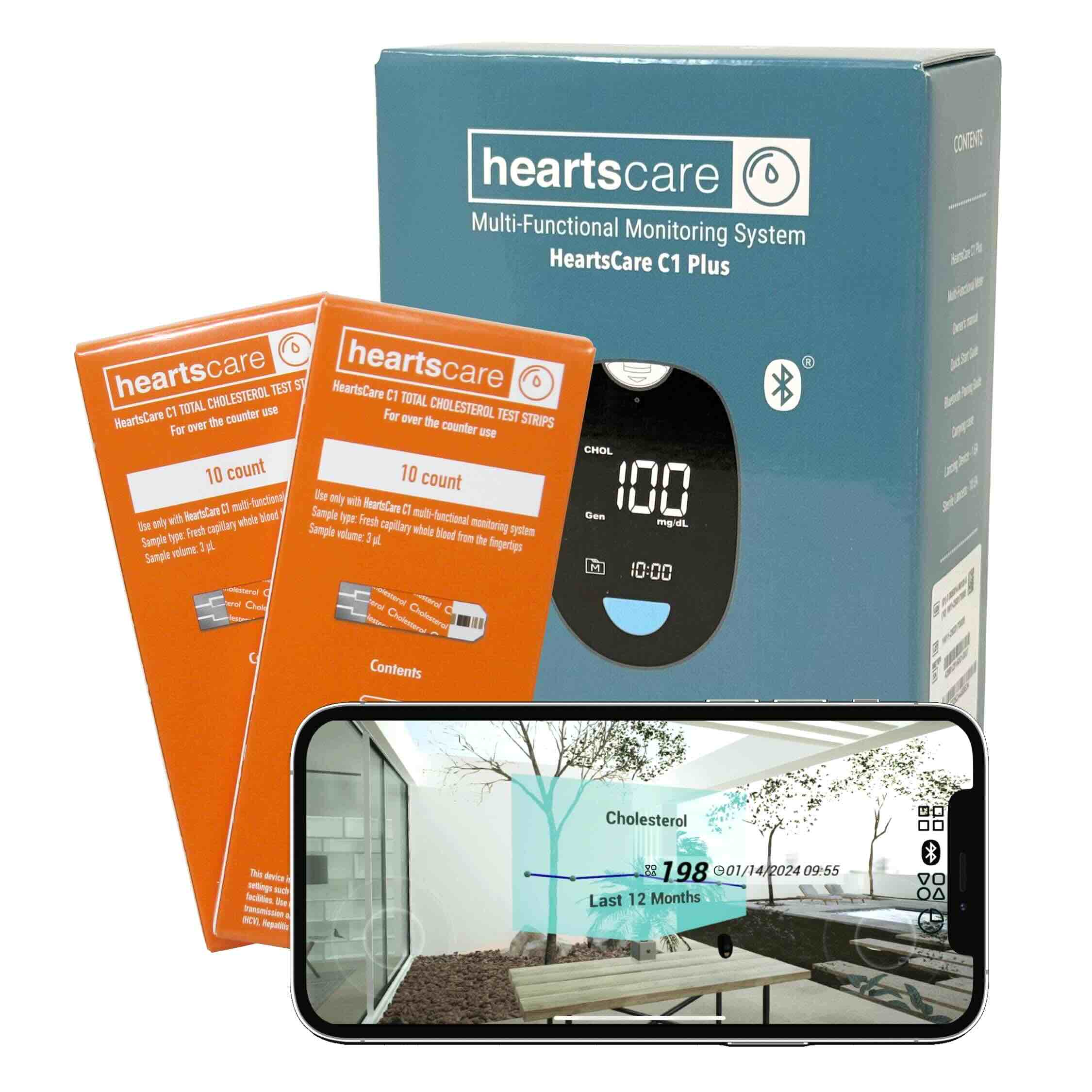 HeartsCare C1 Plus Total Cholesterol Meter Test Kit at Home with 20 strips