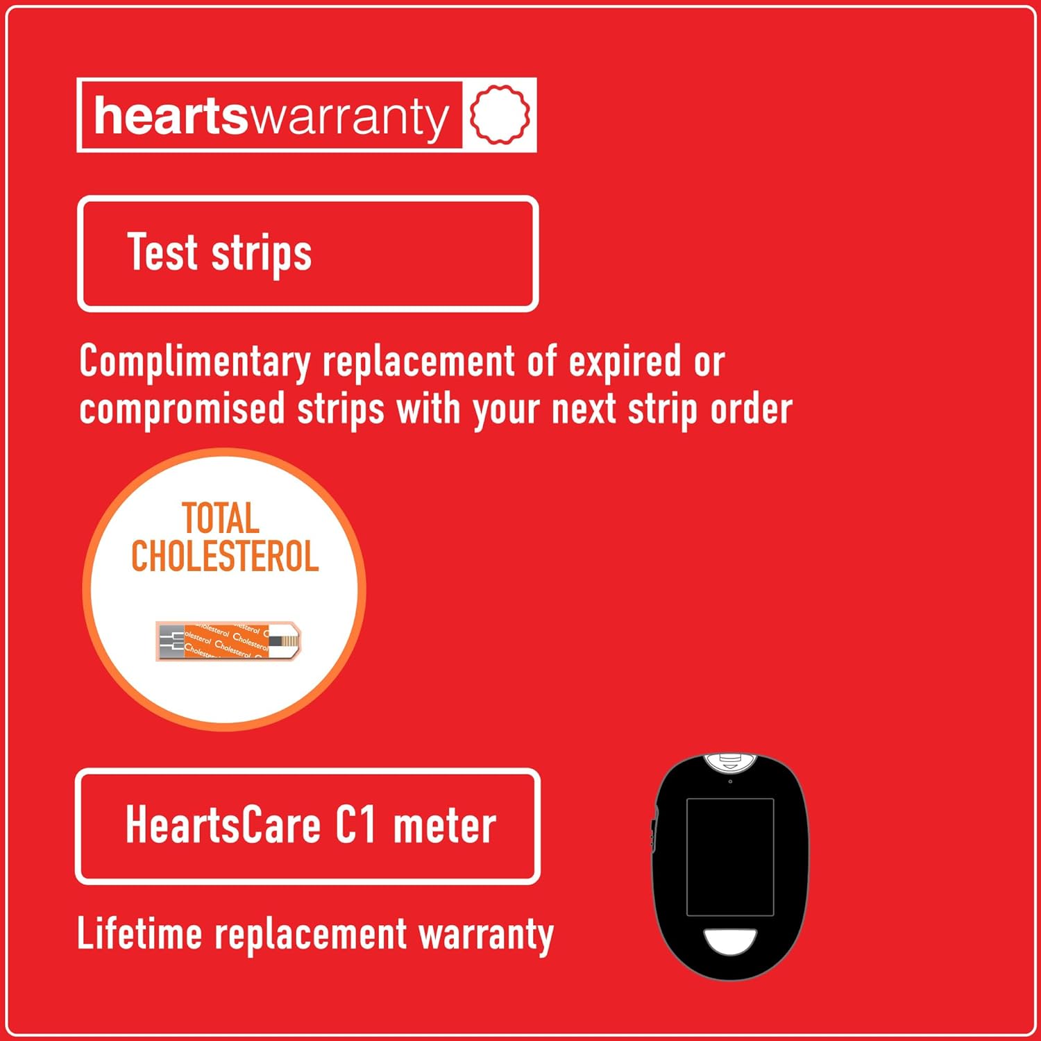 HeartsCare C1 Plus Total Cholesterol Meter Test Kit at Home with 10 strips